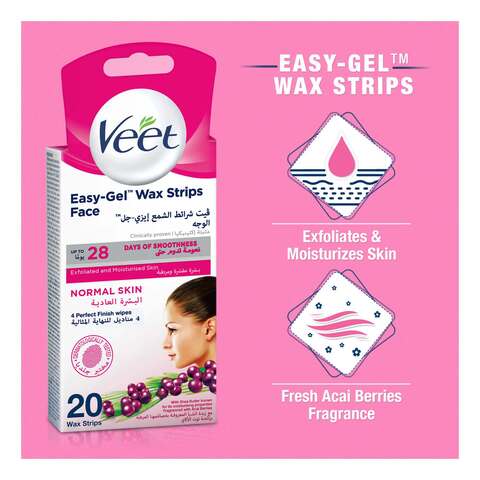 Buy Veet Easy-Gel Wax Strips For Face White 20 count Online - Shop Beauty &  Personal Care on Carrefour UAE