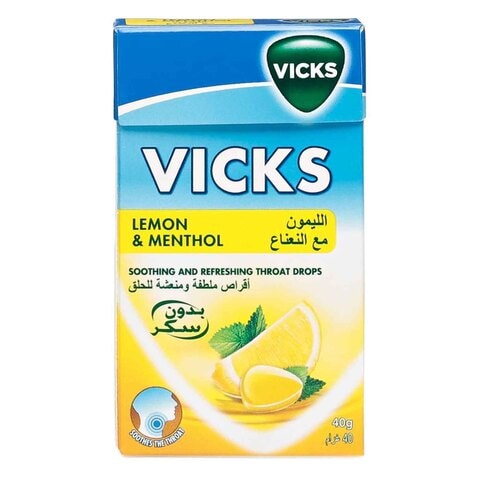 Vicks Lemon And Menthol Soothing And Refreshing Throat Drops 40g