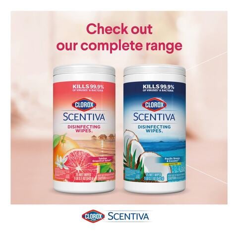 Clorox Scentiva Disinfecting Wipes Tahitian Grapefruit Splash Multi-Surface Bleach Free Cleaning Wipes 75 Wet Wipes