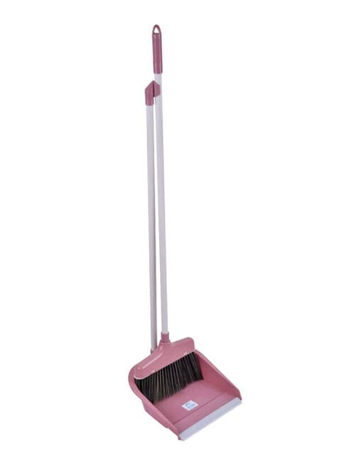 Marrkhor Long Handle Broom With Dustpan, Pink/Black/Grey