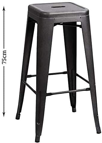 LANNY 75cm High Antique Metal Indoor-Outdoor Barstool High Chair D7 MATT BLACK with Square Seat