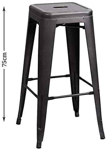 LANNY 75cm High Antique Metal Indoor-Outdoor Barstool High Chair D7 MATT BLACK with Square Seat