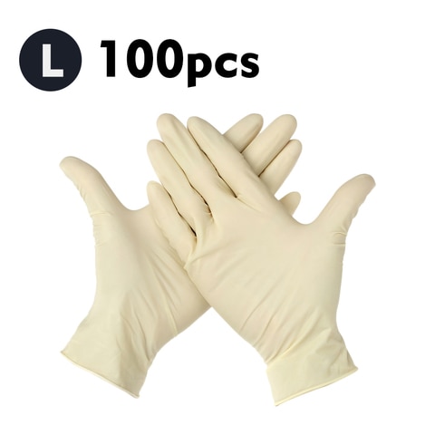 Generic-(L)100 Pcs/Disposable Gloves Thick Powder-Free Rubber Latex Stretchy Gloves Sterile Food Safe Grade for Home Food Laboratory Use