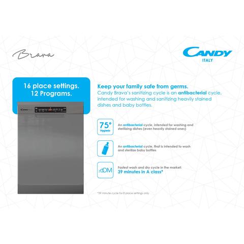 Candy Brava Dishwasher - CDPN 4S603PX-19 - 16 Place settings - Inox - 12 Programs - WiFi+BT - Zoom 39 Minutes Quick Cycle - Add Dish - 5 Digit Display