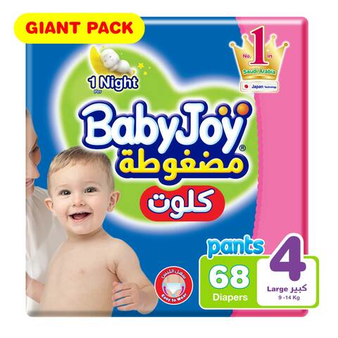 Buy Babyjoy Culotte Pants Diaper Size 4 Large 9-14kg Giant Pack White 68 count in Saudi Arabia