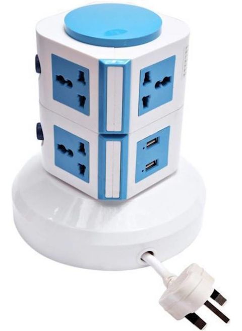 Generic 4-Way Universal Extension Socket With 2 USB Ports And 2 Layers White/Blue/Red