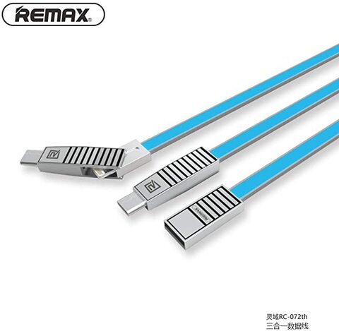 Remax Linyo 3 In 1 USB-C, Lightning And Micro USB Charging And Data Cable (1M)-Blue