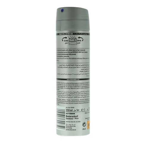 NIVEA MEN Antiperspirant Spray for Men, 48h Protection, Silver Protect Antibacterial, 150ml