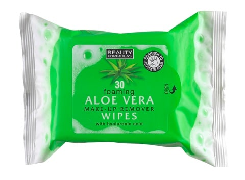 Beauty Formulas Aloe Vera Foaming Make-Up Remover Wipes, 30&#39;s: 13178