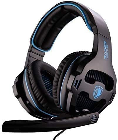 SADES SA-810 Headband Wired Computer Headphone Heavy Bass Gaming Headset with Microphone Black &amp; Blue Color By RDN