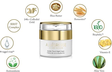 All&eacute;gresse 24 Karat Skincare Golden Touch Night Cream - Anti Wrinkle Pm Moisturizer For Face &amp; Neck - Anti-Aging - Antioxidants - Peptides Complex For Fine Lines - 1.7 Oz