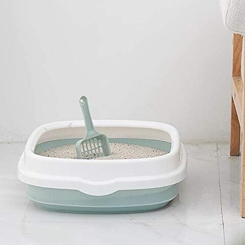 اشتري Koolsummer Cat Litter Box, Large Size With High Sides 47Cm X 39Cm X 13Cm Including Pvc Cat Litter Scooper (Blue) في الامارات