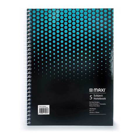 Maxi Spiral 5 Subject Notebook 200 Sheets Multicolour 11x8.5inch