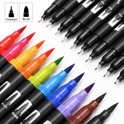 mancola 100 Colors Dual Markers Brush Pen, Brush Tips & Colored Fine Point Pen Set for Lettering Writing Coloring