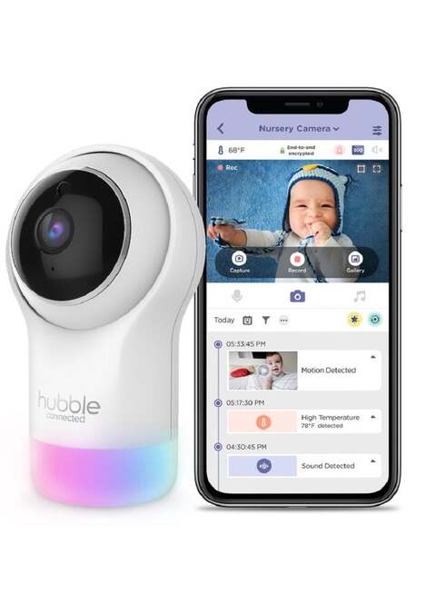 Hubble Connected Nursery Pal Glow - Smart Baby Monitor For Infants / Babies With Wireless Security Video Camera For Nursery - 2-Way Talk, Sleep Trainer, Infrared Night Vision, White