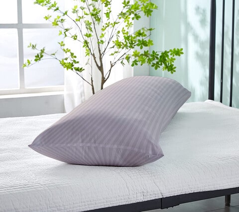 KLUB LINEN Long Body Pillow 1pc, Fabric: 100% Polyester 85 GSM Microfiber 1 cm Stripe Super Soft, Filling: 1300 gm Hollow Fiber Comfort, Breathable &amp; Ultra Soft Size: 45 x 120 cm, Color: Light Grey