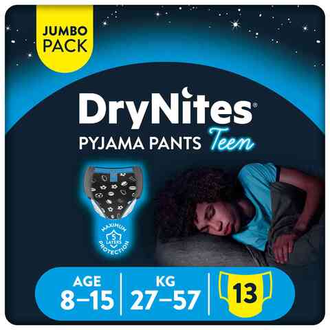 Huggies DryNites Pyjama Pants 8-15 Years Bed Wetting Diaper Boys 27-57 kg Jumbo Pack 13 Pants