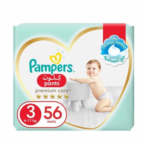 Buy Pampers Premium Care Pants Diapers, Size 3, 6-11kg, Super Saver Pack, 56 Diapers  in Saudi Arabia
