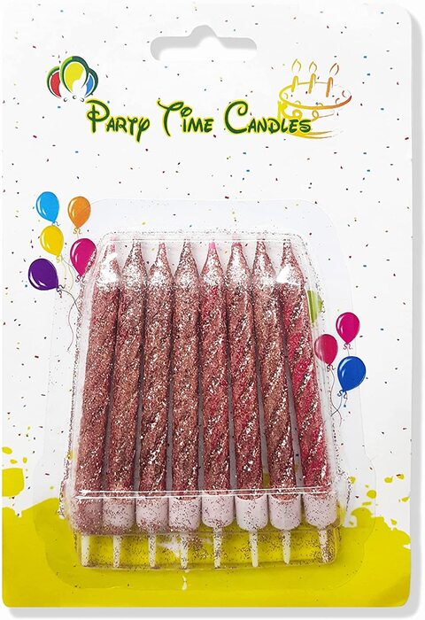 Party Time 8-Pieces Rose Gold Glittery Birthday Candle Kids Adult Birthday Cake Decoration Candles - Glittery Pink Candles Cake Topper Birthday Party Decorations