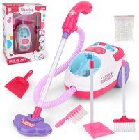 Kidwala Boys &amp; Girls Creative Cleaning Realistic Features Playse Housekeeping Supplies Kit Dust Pan Broom Shovel Duster Brush Vacuum Pink &amp; White Pretend Cleaning Set