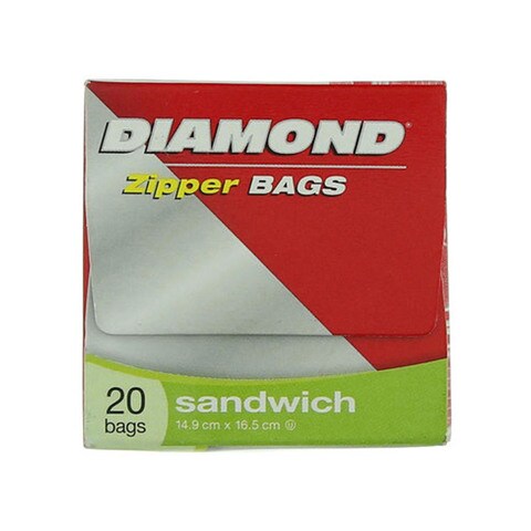 Diamond Zipper Sandwich Bags Clear 20 count