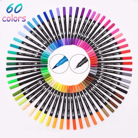 mancola 100 Colors Dual Markers Brush Pen, Brush Tips & Colored Fine Point Pen Set for Lettering Writing Coloring