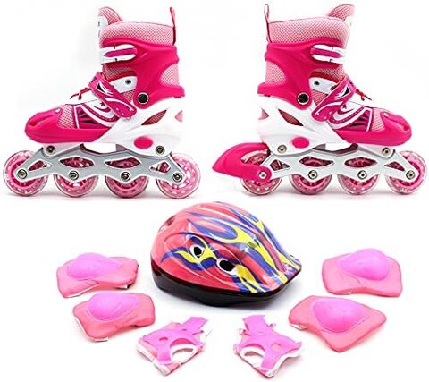 Buy EASY FUTURE Inline Skates Adjustable Size Roller Skates with Flashing  Wheels for Outdoor Indoor Children Skate Shoes Including Full Protective  Gear Set Pink Medium (35-38) Online - Shop Health & Fitness