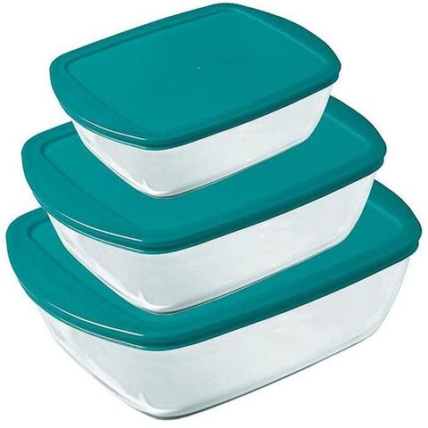 PYREX ROASTERS WITH LID SET 3PC BLU