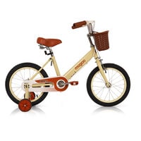 Mogoo Retro Kids Road Bike For 5-8 Years Old Girls &amp; Boys, Adjustable Seat, Handbrake, Reflectors, Chainguard, Classic Style, Vintage Basket, 16 Inch Bicycle With Training Wheels, Gift For Kids, Beige
