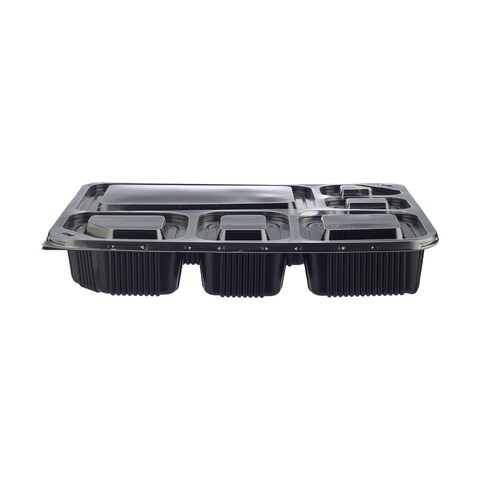 Hotpack Black Base 6 Compartment with Lid, 5 Pieces