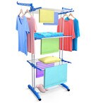 Buy Sky Touch Three Layers Of Clothes Hanger, Adjustable Stainless Steel Hanger With Folding Wings For Indoor And Outdoor, Blue, 3 Layer in UAE