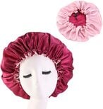 Buy Womens Adjustable Reversible Satin Bonnet Soft Double Sided Sleep Cap Shellpink in UAE