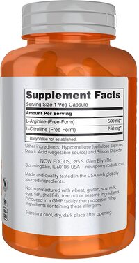 Now Sports Nutrition, Arginine &amp; Citrulline 500 Mg/ 250 Mg, Amino Acids, 120 Veg Capsules