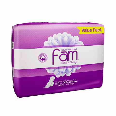 Fam Maxi Sanitary Pad Classic with  Wings  Super 50 pads