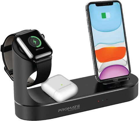 Buy Promate Apple Wireless Charging Station, World’S First MFI Certified 20W Power Delivery Charging Dock With 10W Qi Wireless Charging, Apple Watch Charger And 2.4A USB Charging Port, Powerstate (Black) in UAE