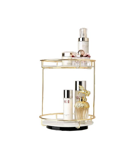 2-Layer 360 Degree Rotating Cosmetic Holder Stand White/Gold
