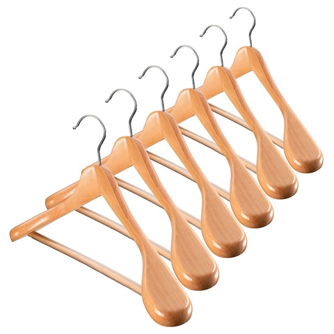 6 Pack ZOBER High-Grade Wide Shoulder Wooden Hangers (Natural Wood)