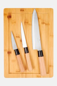 Muy Mucho 4 Pcs Kitchen Knife With Cutting Board Set, Brown