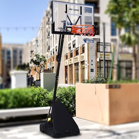 Sky Land Sports Basketball Hoop, Basketball Stand With Adjustable Height (8-10 Ft), 44&quot; Shatterproof Acrylic Backboard For Adults &amp; Kids, Outdoor/Indoor Basketball Goal Stand Em-1875