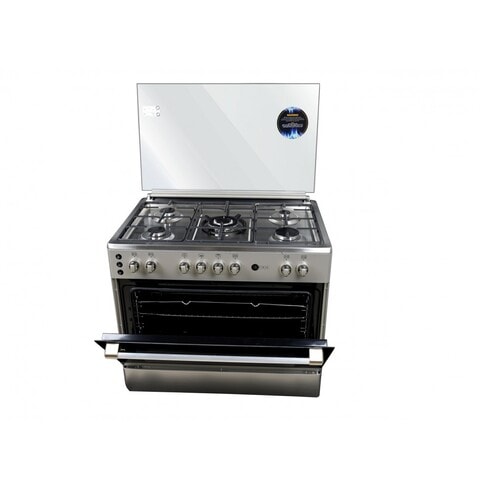 AFRA 90X60cm Stainless Steel Gas Cooker, 5 Gas Burners, Large Capacity Oven, Glass Top Lid, G-MARK, ESMA, ROHS, And CB Certified, 2 Years Warranty
