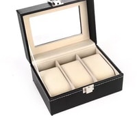 Jewelry Box/Watch Storage Box  With 3 Slots Beautifully Finished With Leather And Transparent Glass On Top (Black Colour)