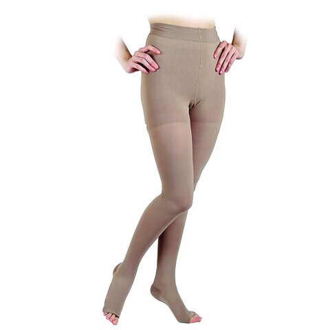 Go Silver Panty Hose, Compression Socks,Class 1 (18-21 mmHG) Open Toe Flesh Size 5