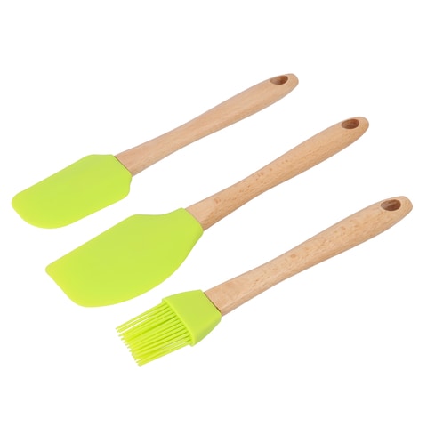 Royalford 3 Pcs Silicon Tools With Wooden Handle, Rf10274, Basting Brush With Spatula For Cooking, Baking &amp; BBQ, Easy To Clean Food Brush, Heat Resistant Grill Brush