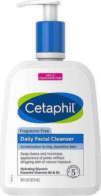 Cetaphil Daily Facial Cleanser For Sensitive, Combination To Oily Skin, New 16 Oz, Fragrance Free, Gentle Foaming, Soap Free, Hypoallergenic