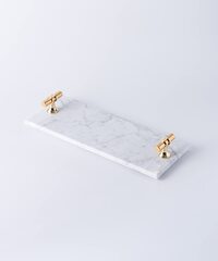 1CHASE&reg; White Rectangular Marble Tray with Golden T Shaped Handles- Vanity Tray, Decorative Tray for Bedroom and Living Area, Perfume Makeup and Jewellery Tray.&hellip;