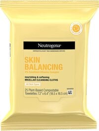 Neutrogena Skin Balancing Micellar Cleansing Cloths Makeup Remover Nourishing Wipes With 100% Plant-Based Fibers, Vitamin E &amp; Pro-Vitamin B5, Paraben-Free, Hypoallergenic, 25 Count