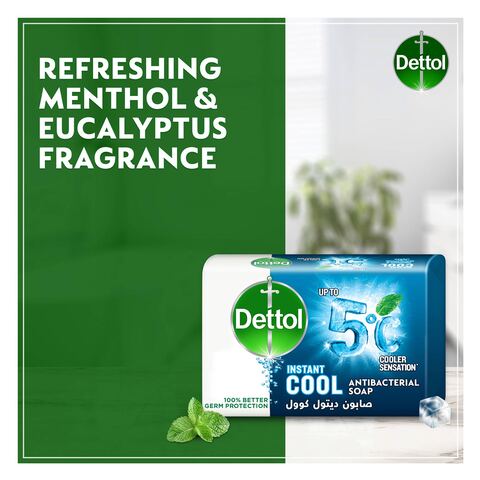Dettol Instant Cool Anti-Bacterial Bathing Soap Bar for Up To 5 Degree Cooler Sensation, Protects Against 100 Illness Causing Germs, Menthol And Eucalyptus Fragrance, 120g