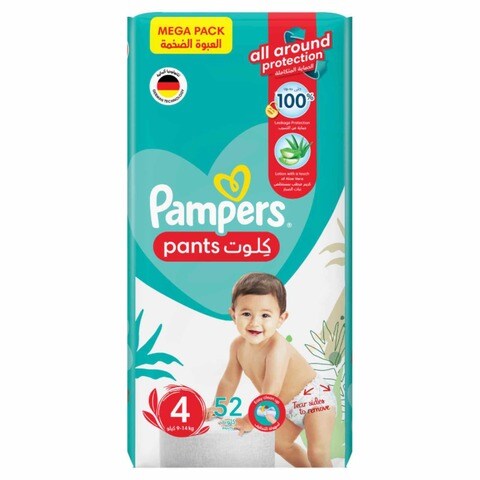 Buy Pampers Aloe Vera Pants Diapers, Size 4, 9-14kg, Jumbo Pack, 52 Diapers in Saudi Arabia