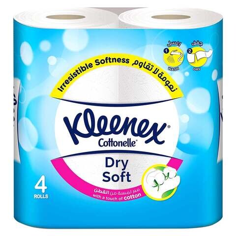 Kleenex Dry Soft Toilet Tissue Paper 2 Ply 4 Rolls x 200 Sheets Embossed Bathroom Tissue With A Touch Of Cotton