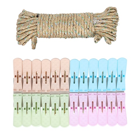 Buy Delcasa 24 Pcs Plastic Clip With Rope, Dc2027, Laundry Clothes Pins  Clips With 10 Meter Rope, 4 Colors Clothes Drying Line Pegs For Kitchen  Outdoor Trip, Air-Drying Clothing Pin Set Online 